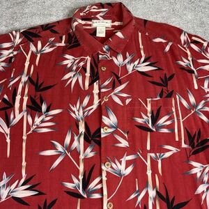 Boca Classics Shirt Mens XL Red Hawaiian Floral 100% Silk Short Sleeve Button Up